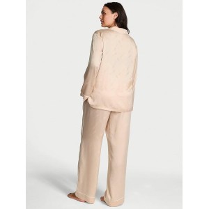 Піжама Victoria's Secret Nude Champagne Bottles Glazed Satin Long Pajama Set