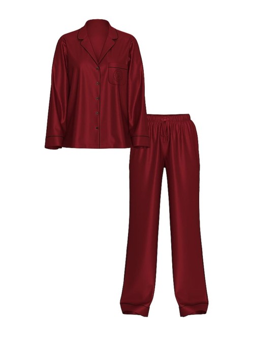 Піжама Glazed Satin Long Pajama Set Sangria Red Stripe Jacquard