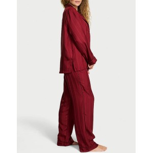 Пижама Glazed Satin Long Pajama Set Sangria Red Stripe Jacquard