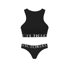 Комплект белья Cotton Exploded Logo Unlined High-Neck Bralette Black Set