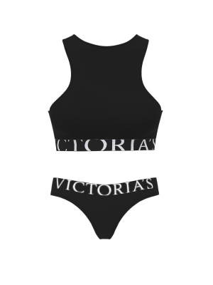 Комплект белья Cotton Exploded Logo Unlined High-Neck Bralette Black Set