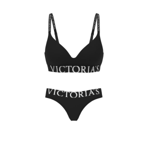 Комплект белья Cotton Exploded Logo Lightly Lined Wireless Bra Black Set