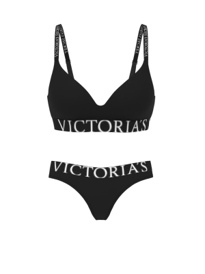 Комплект белья Cotton Exploded Logo Lightly Lined Wireless Bra Black Set