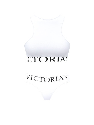 Комплект белья Cotton Exploded Logo Unlined High-Neck Bralette White Set