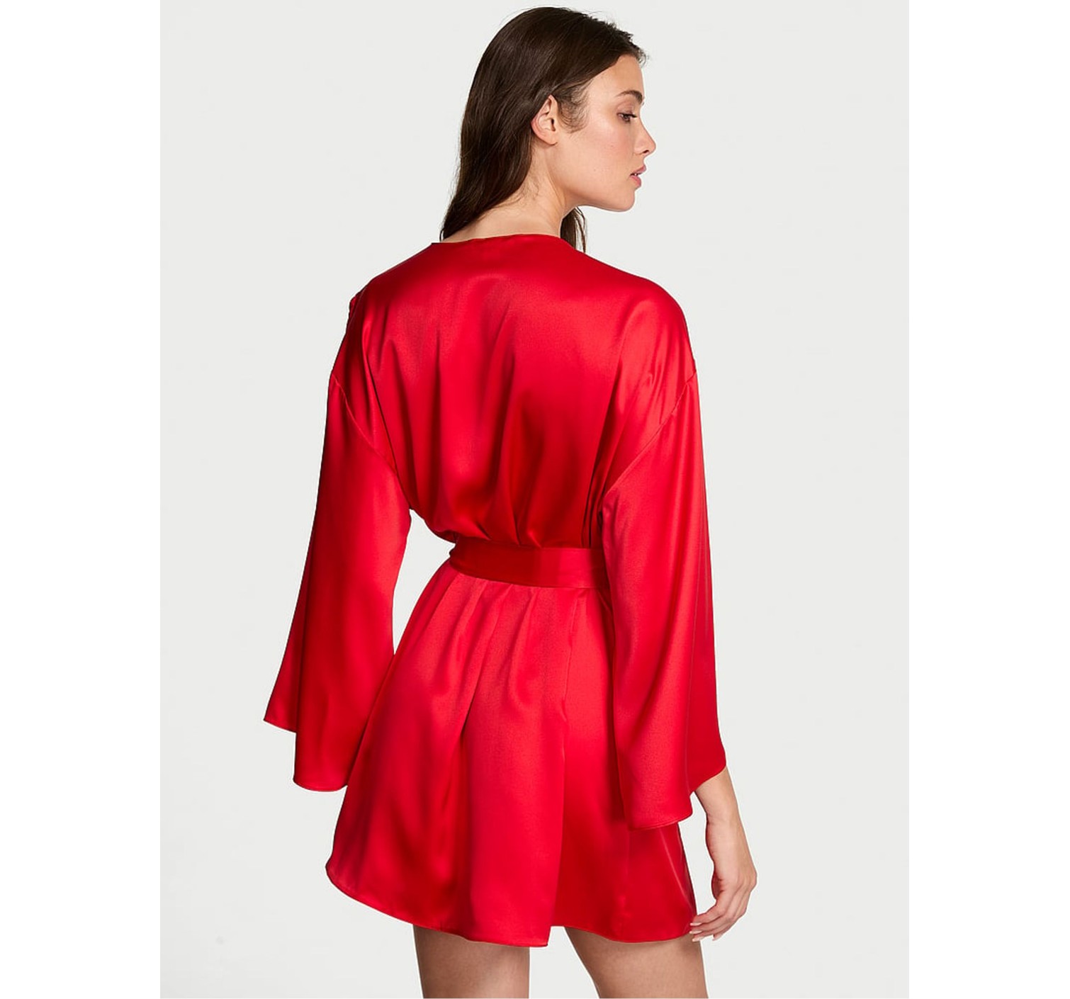 Сатиновый халат Victoria's Secret Bright Vermillion Red Satin Sparkle Bow Short Robe