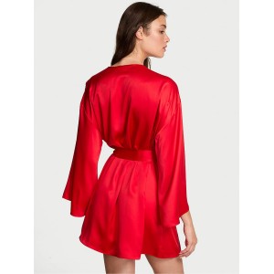 Сатиновый халат Victoria's Secret Bright Vermillion Red Satin Sparkle Bow Short Robe