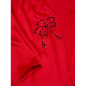 Сатиновый халат Victoria's Secret Bright Vermillion Red Satin Sparkle Bow Short Robe