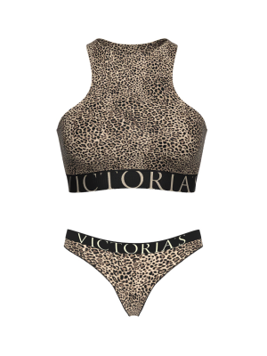 Комплект белья Cotton Exploded Logo Unlined High-Neck Bralette Leopard Set