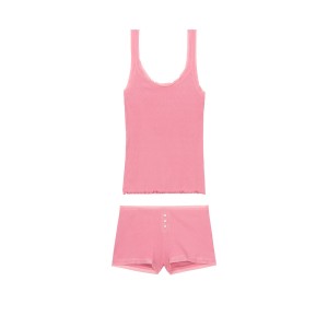 Пижама Victoria’s Secret Ribbed Cami & Short Set розовая майка с шортами