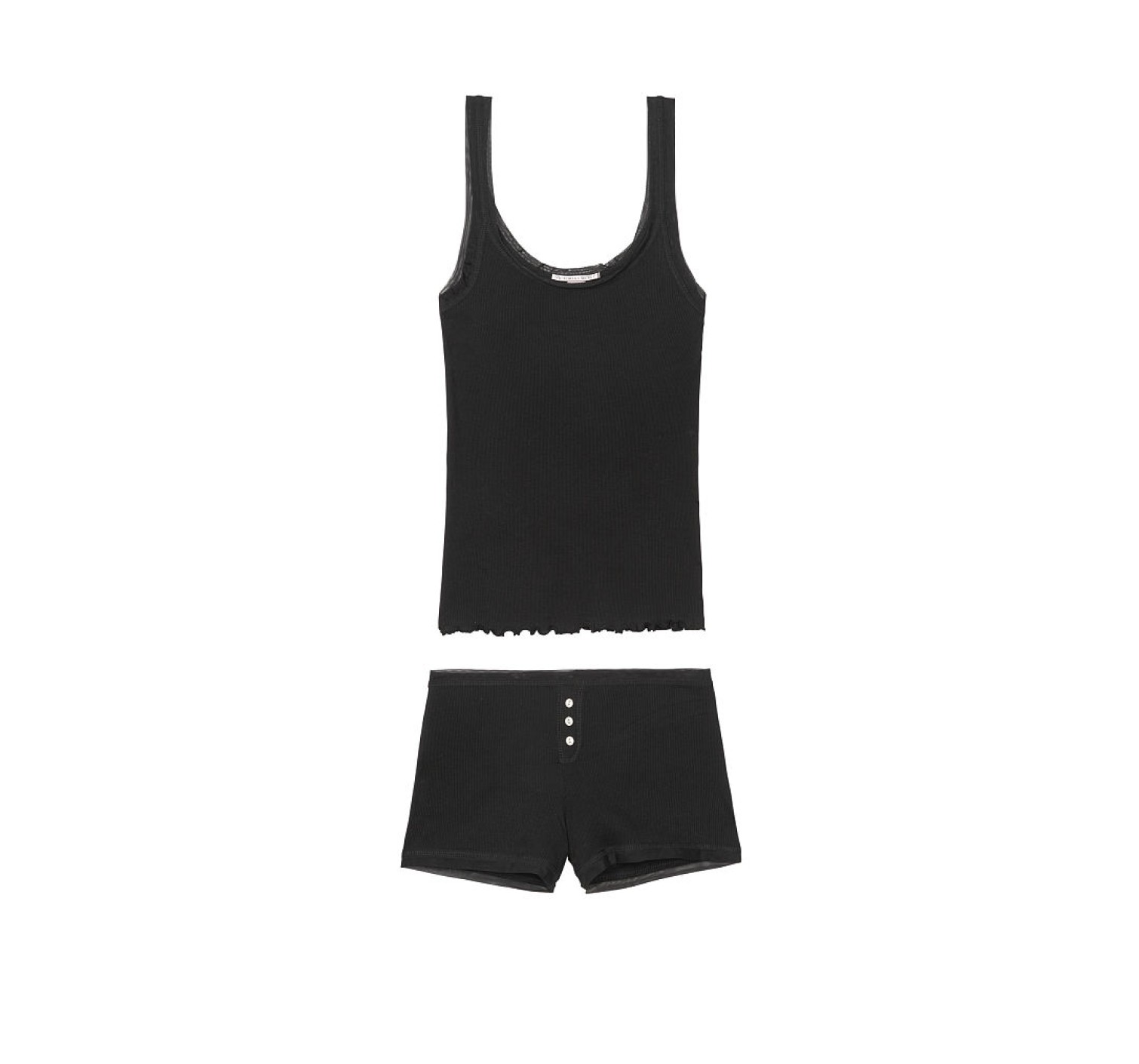 Пижама Victoria’s Secret Ribbed Cami & Short Set черная майка с шортами