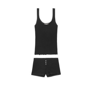 Пижама Victoria’s Secret Ribbed Cami & Short Set черная майка с шортами