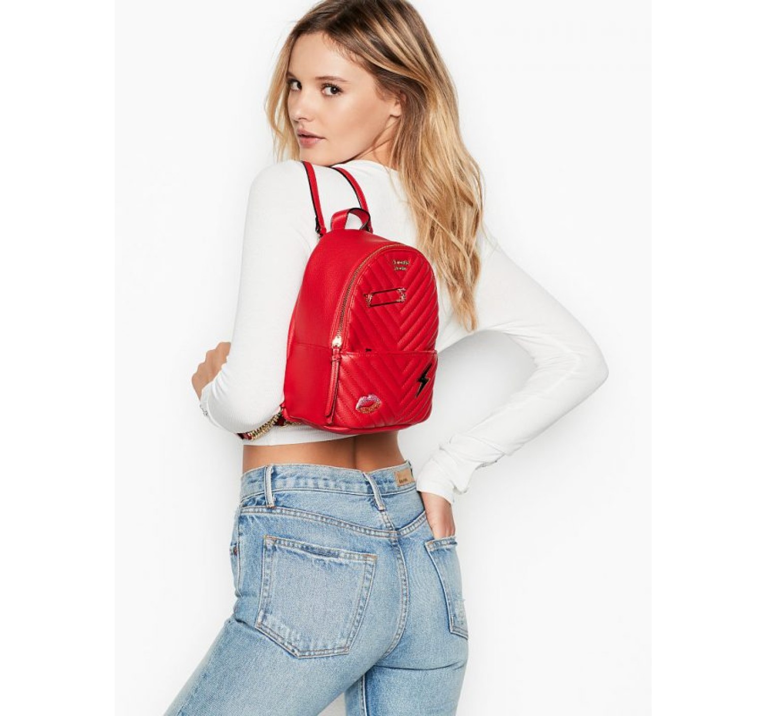 Рюкзак Victoria’s Secret Embellished V-Quilt Small City Backpack Real Red