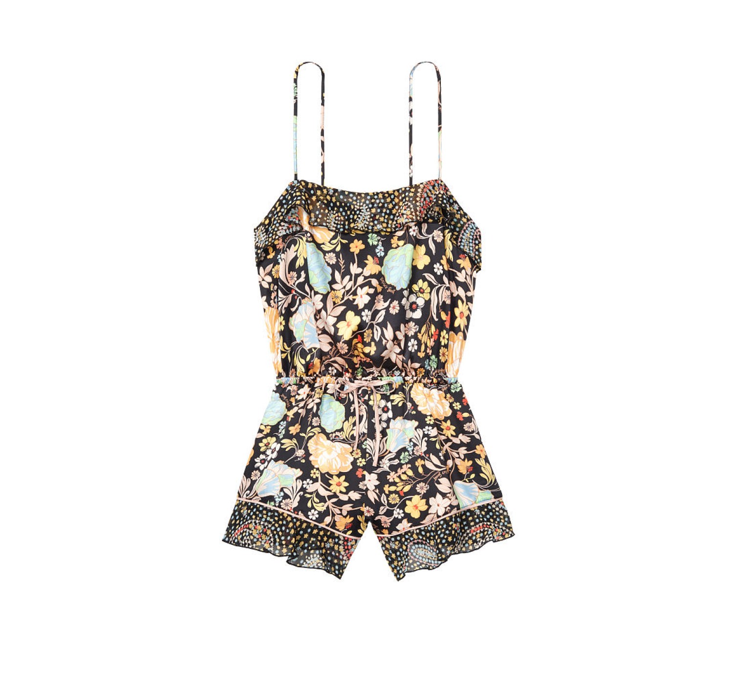 Сатиновая пижама Victoria’s Secret Flounce Romper Black Fancy Floral