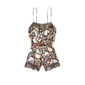 Сатиновая пижама Victoria’s Secret Flounce Romper Black Fancy Floral