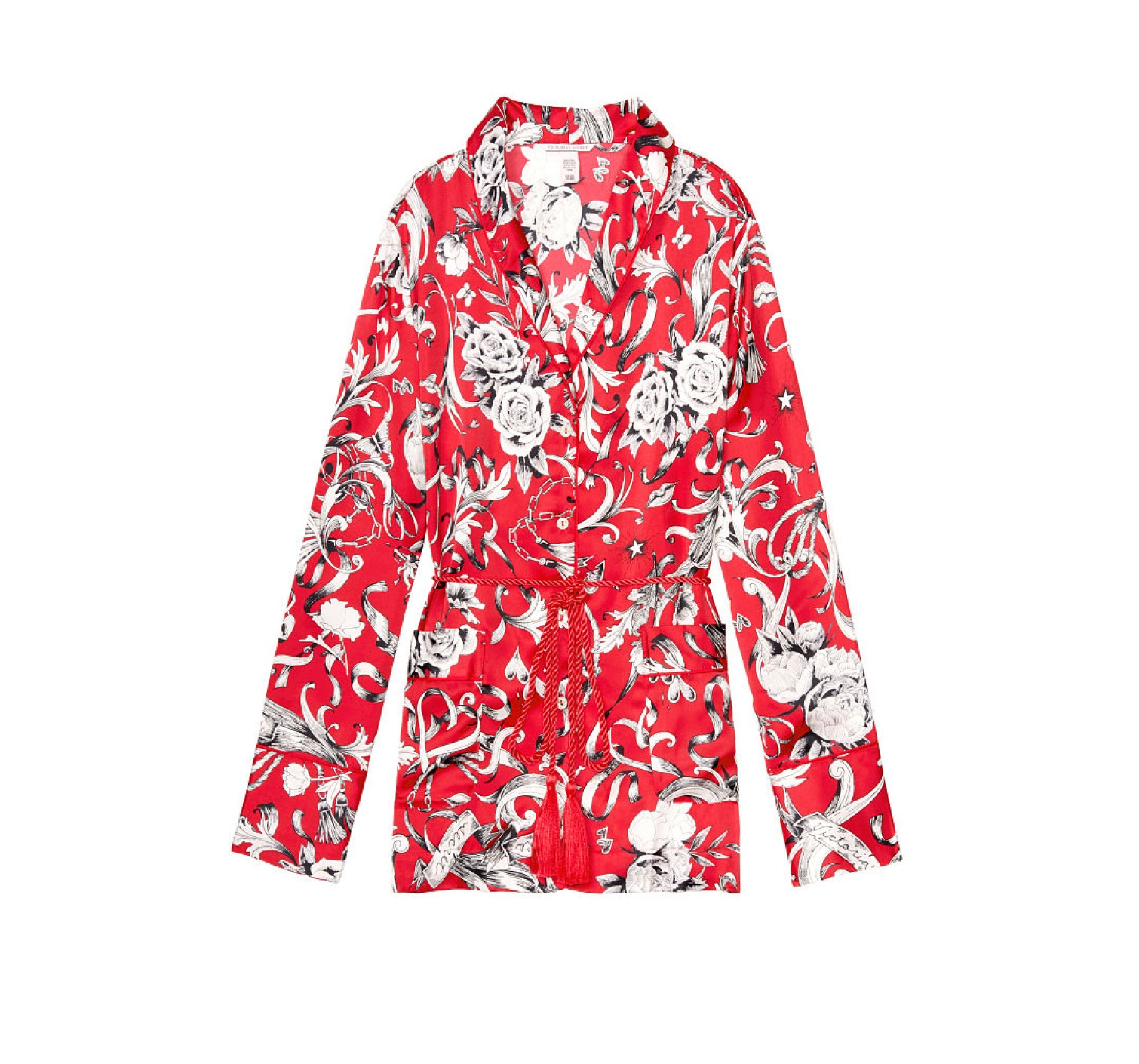 Сатиновая пижама Victoria’s Secret Satin PJ set, красная, Lux print Roses
