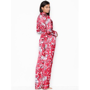Сатиновая пижама Victoria’s Secret Satin PJ set, красная, Lux print Roses