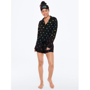 Пижама Victoria’s Secret PINK PJ SET Black с шортиками и повязкой для сна