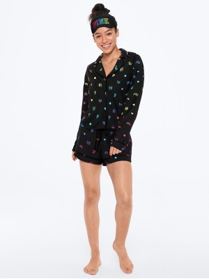 Пижама Victoria’s Secret PINK PJ SET Black с шортиками и повязкой для сна