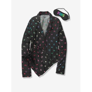 Пижама Victoria’s Secret PINK PJ SET Black с шортиками и повязкой для сна