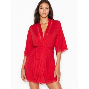 Халат Victoria’s Secret красный supersoft lace trim robe