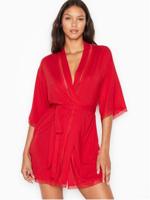 Халат Victoria’s Secret красный supersoft lace trim robe