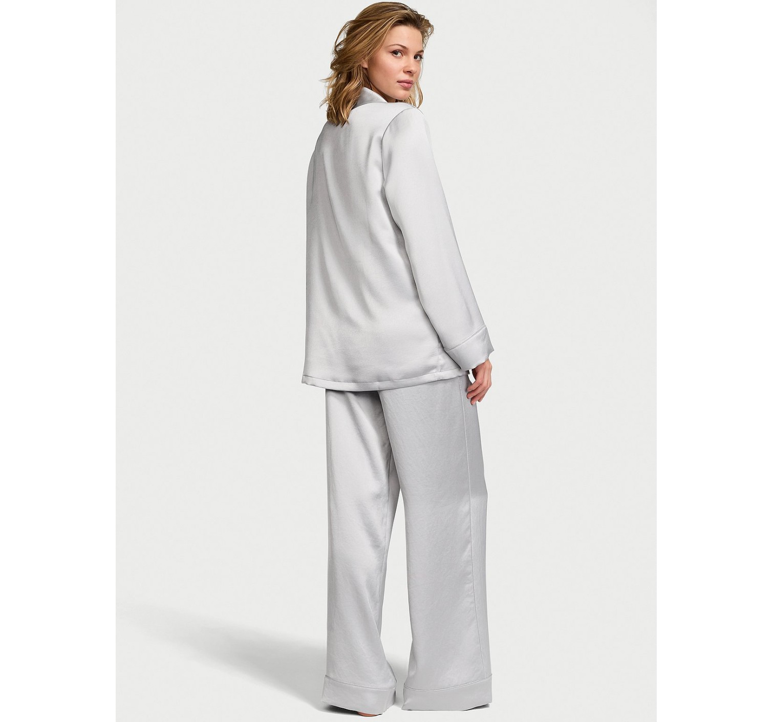 Піжама Victoria's Secret Luxe Satin Double-Breasted Long Pajama Set Grey