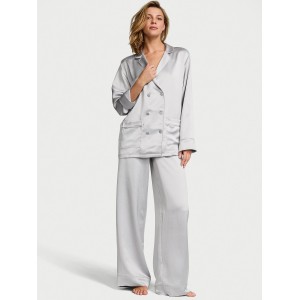 Піжама Victoria's Secret Luxe Satin Double-Breasted Long Pajama Set Grey