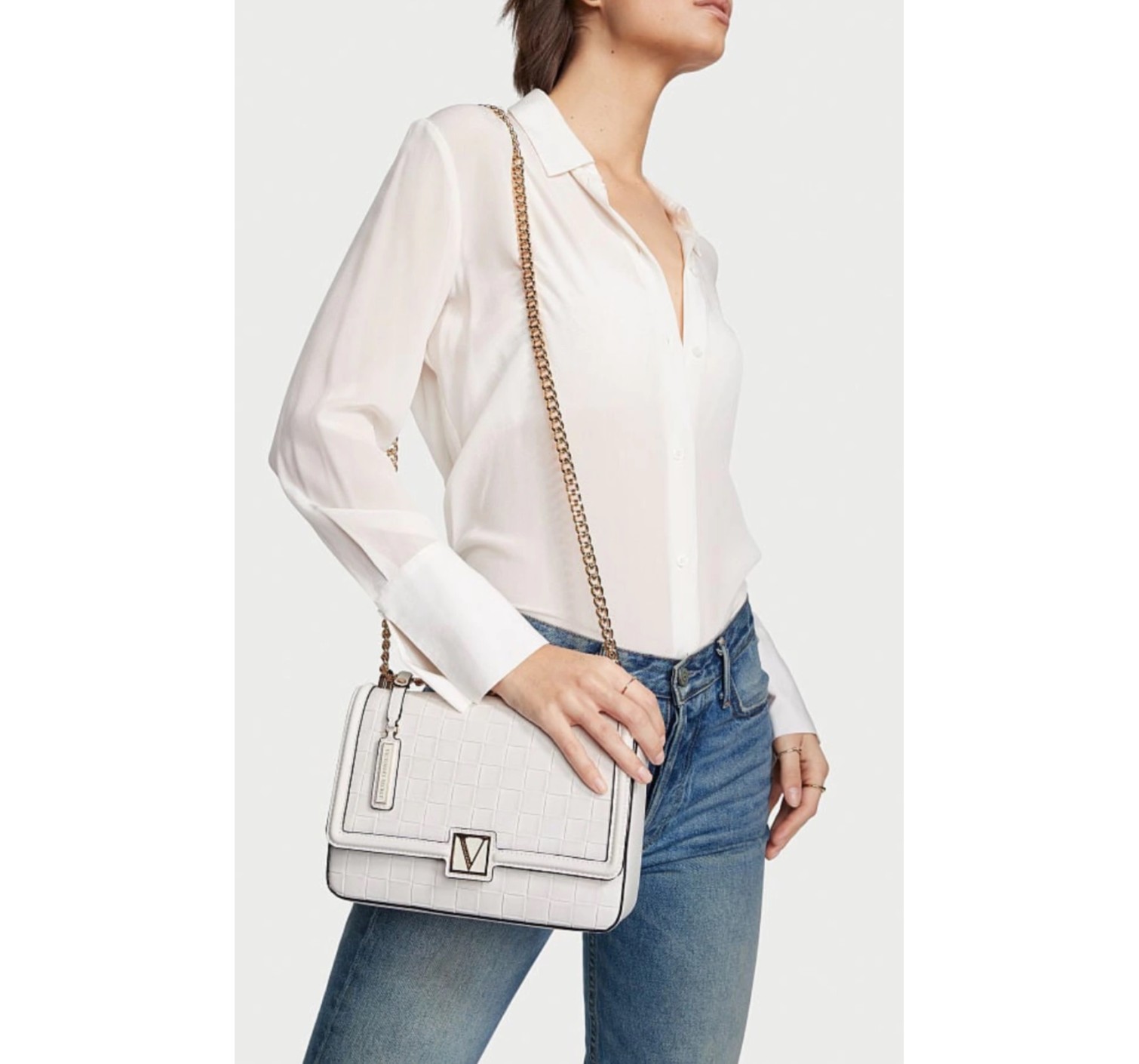 Кросс-боди Victoria’s Secret The Victoria Medium Shoulder Bag White Woven