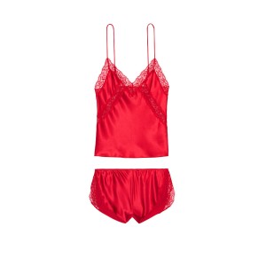 Сатиновая пижама Victoria’s Secret красная майка с шортами