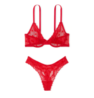 Комплект белья Tease Unlined Demi Bra Set Bright Vermillion Bows