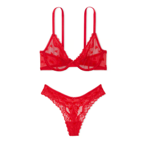 Комплект белья Tease Unlined Demi Bra Set Bright Vermillion Bows
