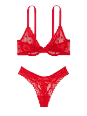 Комплект белья Tease Unlined Demi Bra Set Bright Vermillion Bows