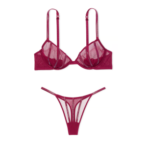 Комплект білизни Sheer Shine Unlined Low-Cut Demi Bra Set Campari Red