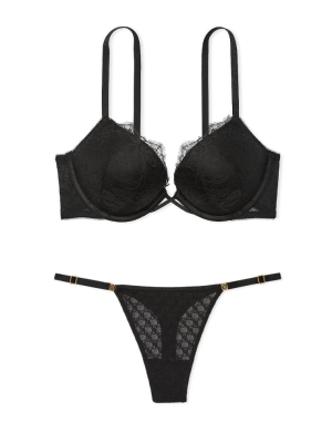 Комплект білизни Bombshell Add-2-Cups Rose Lace Push-Up Bra Set Black