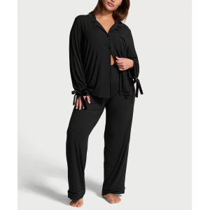 Пижама Modal Soft Velvet-Trim Long Pajama Set Black