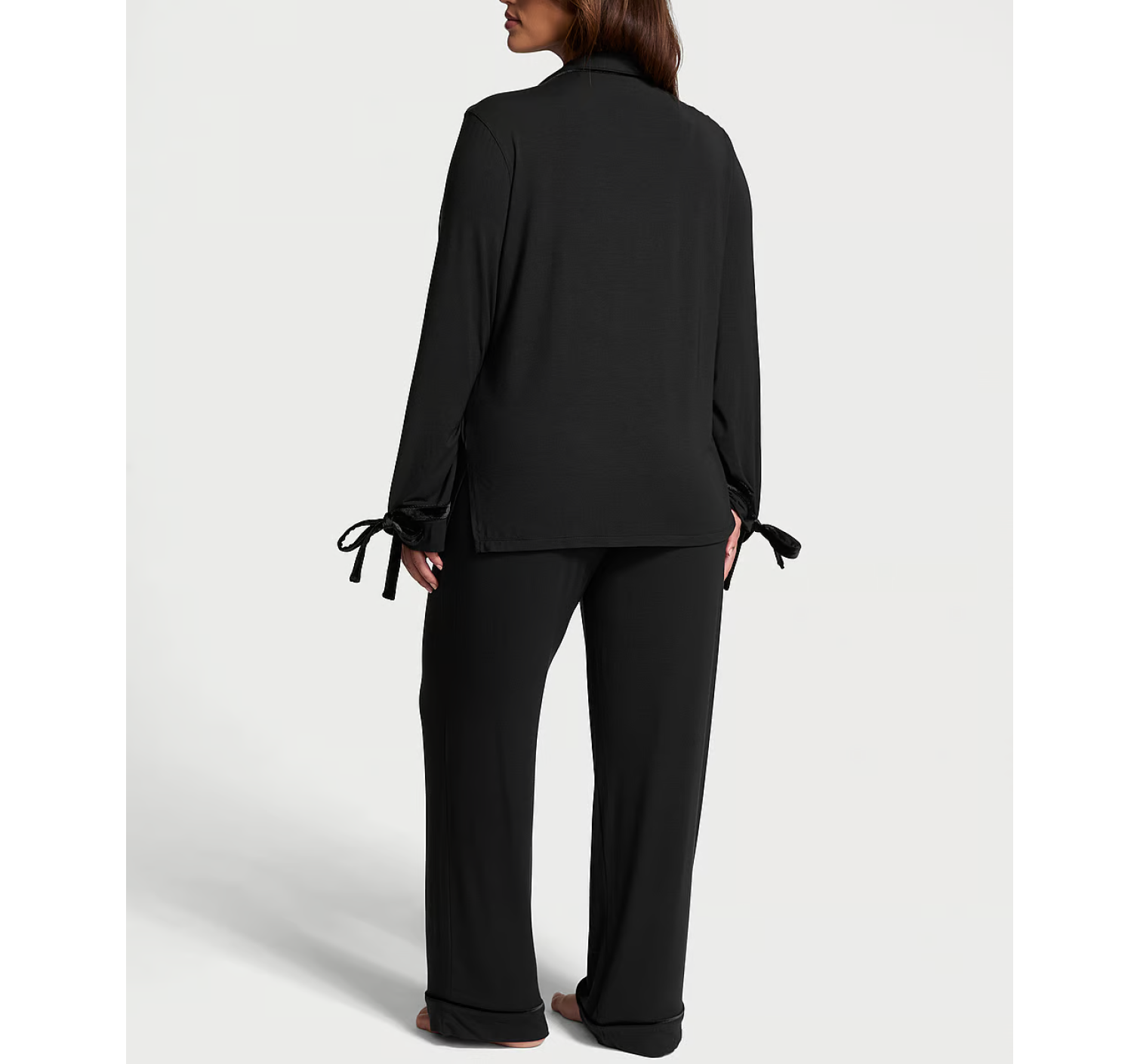 Пижама Modal Soft Velvet-Trim Long Pajama Set Black
