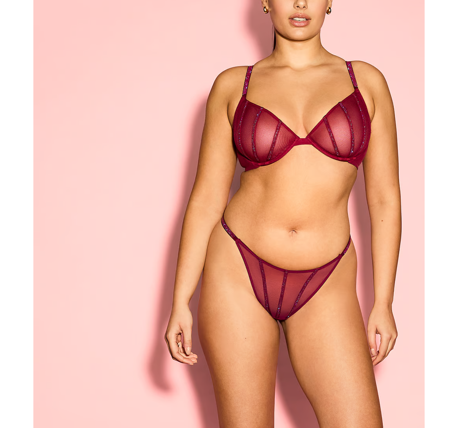 Комплект білизни Sheer Shine Unlined Low-Cut Demi Bra Set Campari Red