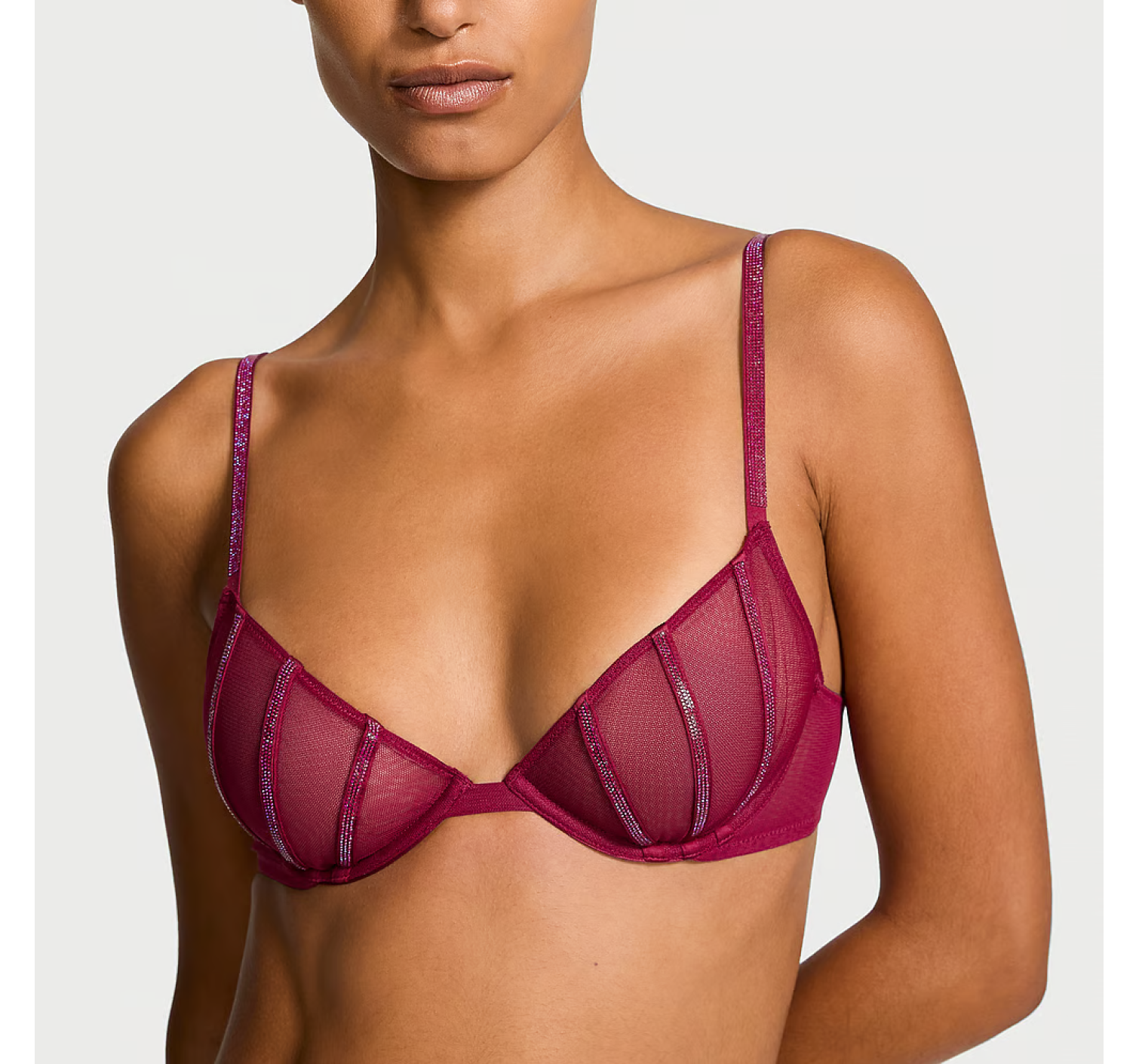 Комплект білизни Sheer Shine Unlined Low-Cut Demi Bra Set Campari Red