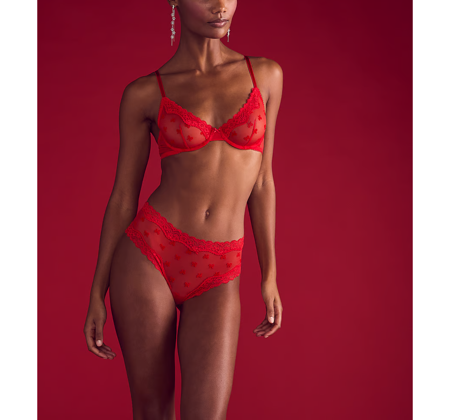 Комплект белья Tease Unlined Demi Bra Set Bright Vermillion Bows
