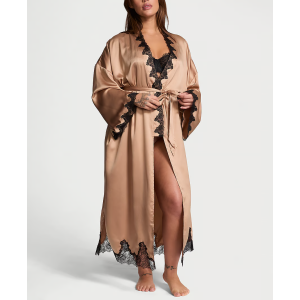 Сатиновый халат Victoria's Secret Satin & Rose Lace Open-Back Long Robe