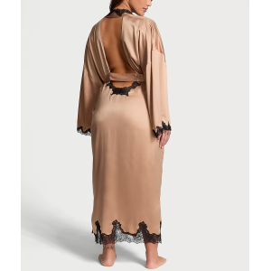 Сатиновый халат Victoria's Secret Satin & Rose Lace Open-Back Long Robe