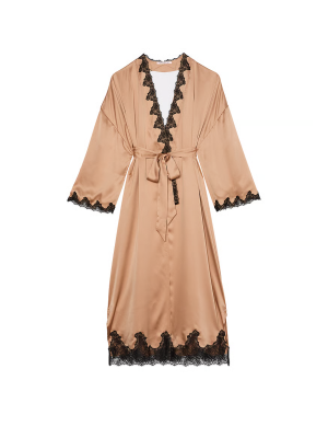 Сатиновый халат Victoria's Secret Satin & Rose Lace Open-Back Long Robe