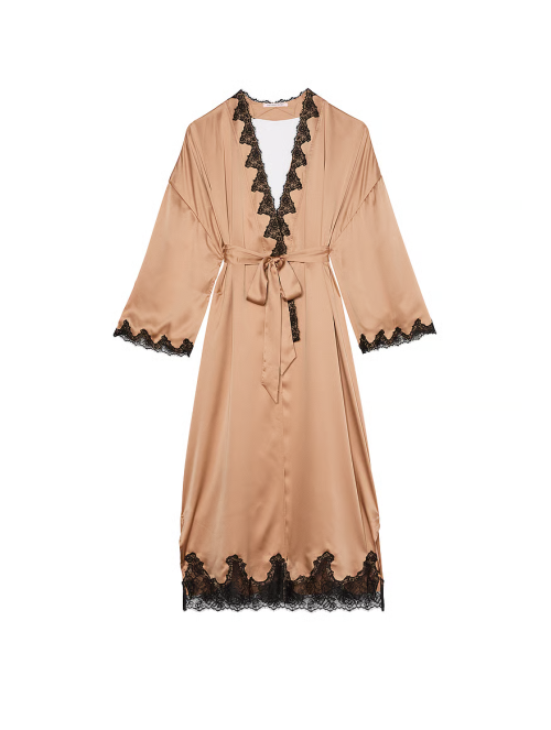 Сатиновый халат Victoria's Secret Satin & Rose Lace Open-Back Long Robe