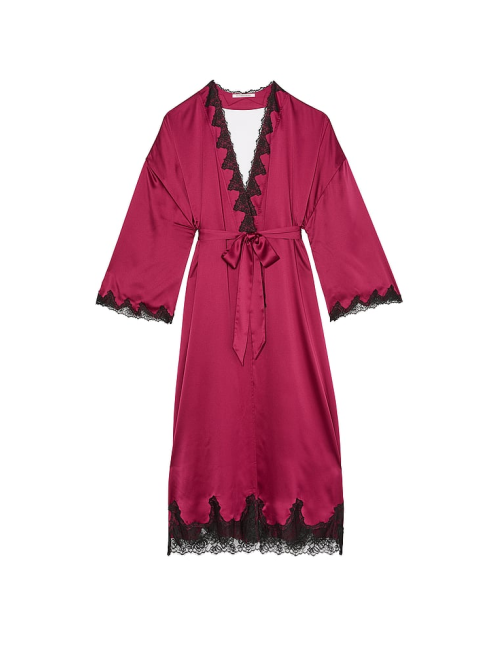 Сатиновый халат Victoria's Secret Satin & Rose Lace Open-Back Long Robe
