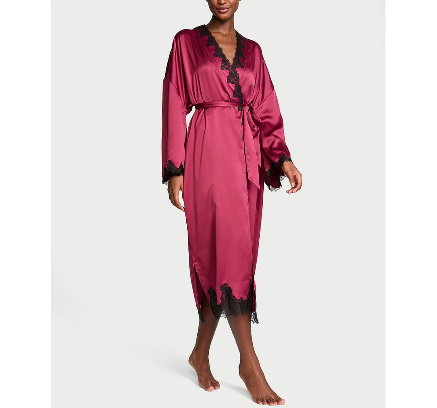 Сатиновий халат Victoria's Secret Satin & Rose Lace Open-Back Long Robe