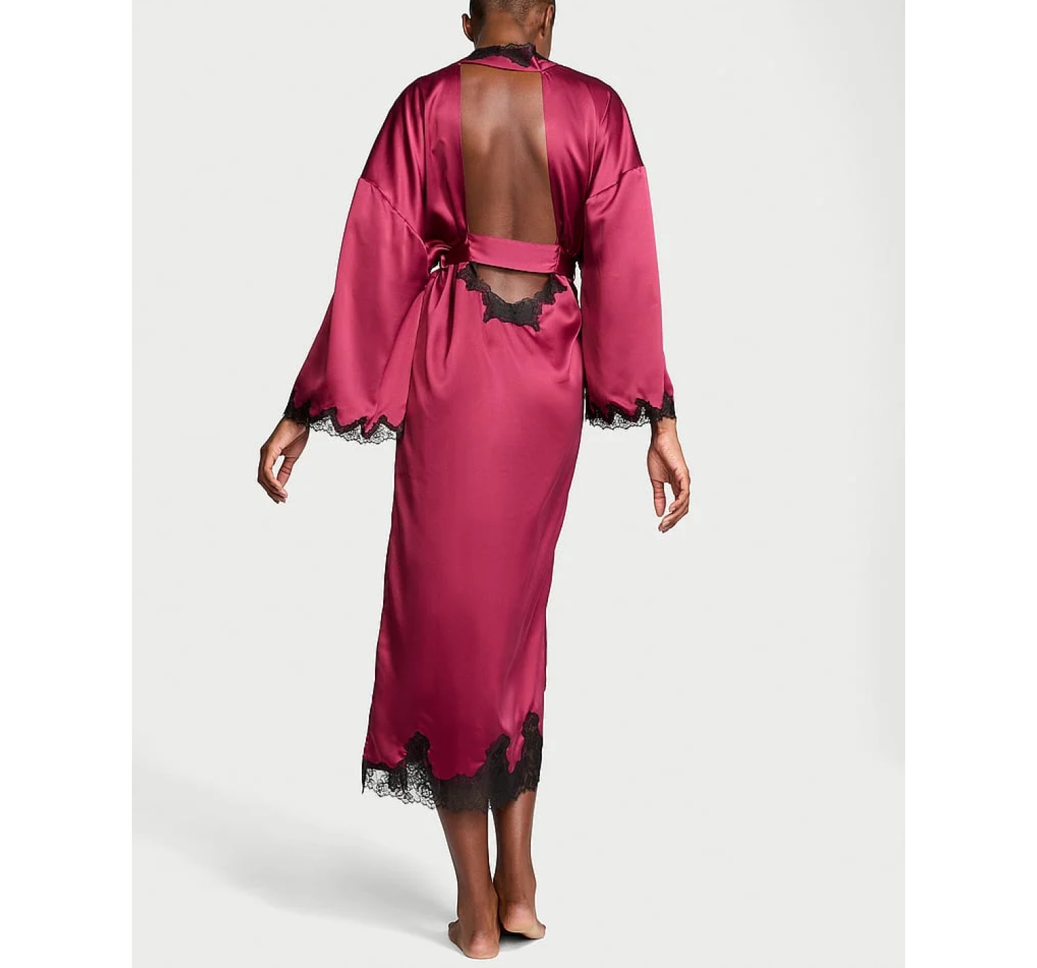 Сатиновий халат Victoria's Secret Satin & Rose Lace Open-Back Long Robe