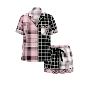 Піжама Flannel Short Pajama Set Pink & Black Plaid