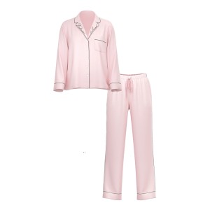 Пижама Glazed Satin Long Pajama Set Collar Embroidery