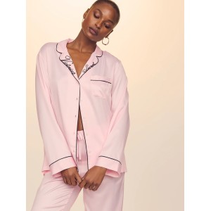 Пижама Glazed Satin Long Pajama Set Collar Embroidery