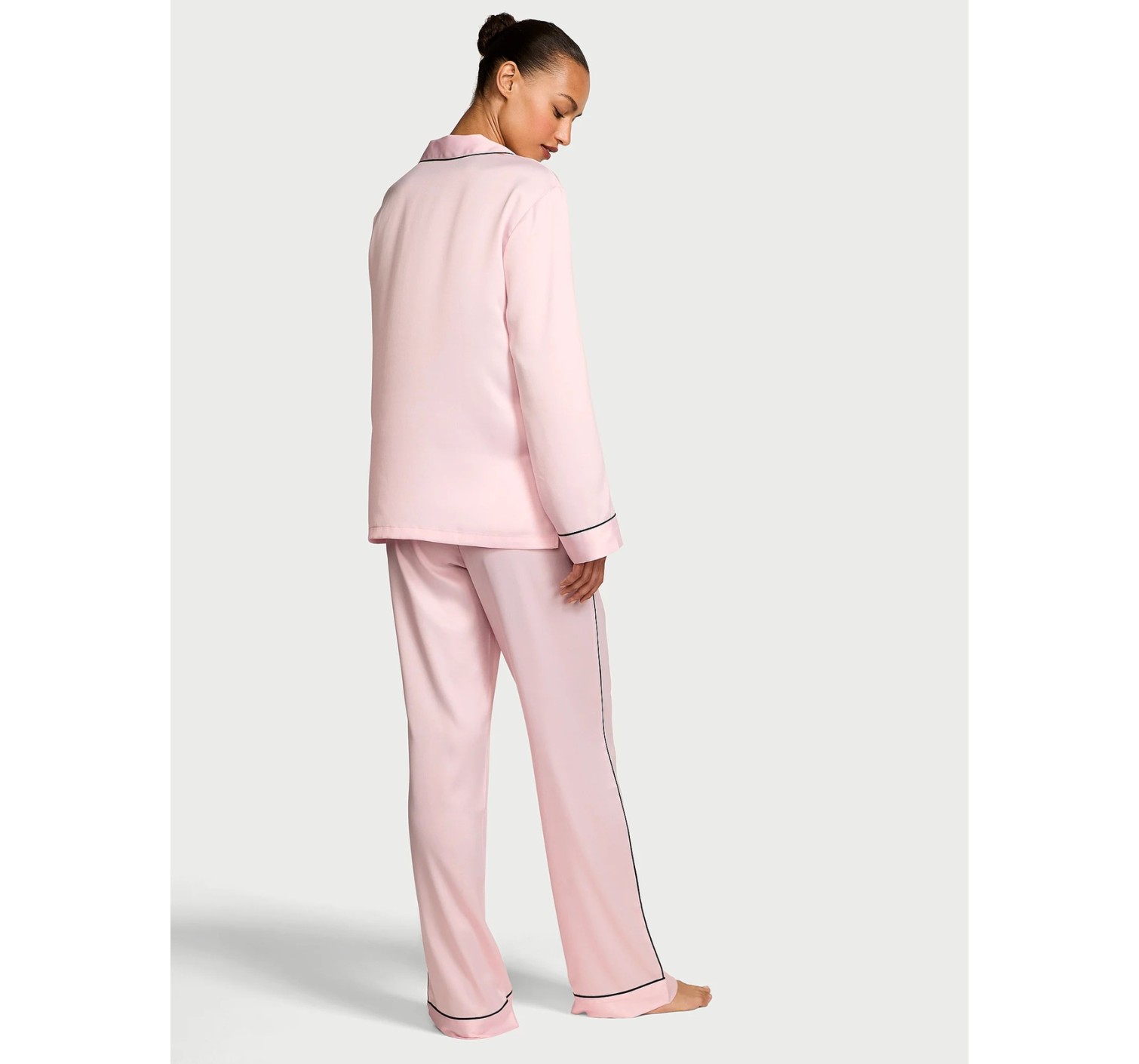 Пижама Glazed Satin Long Pajama Set Collar Embroidery